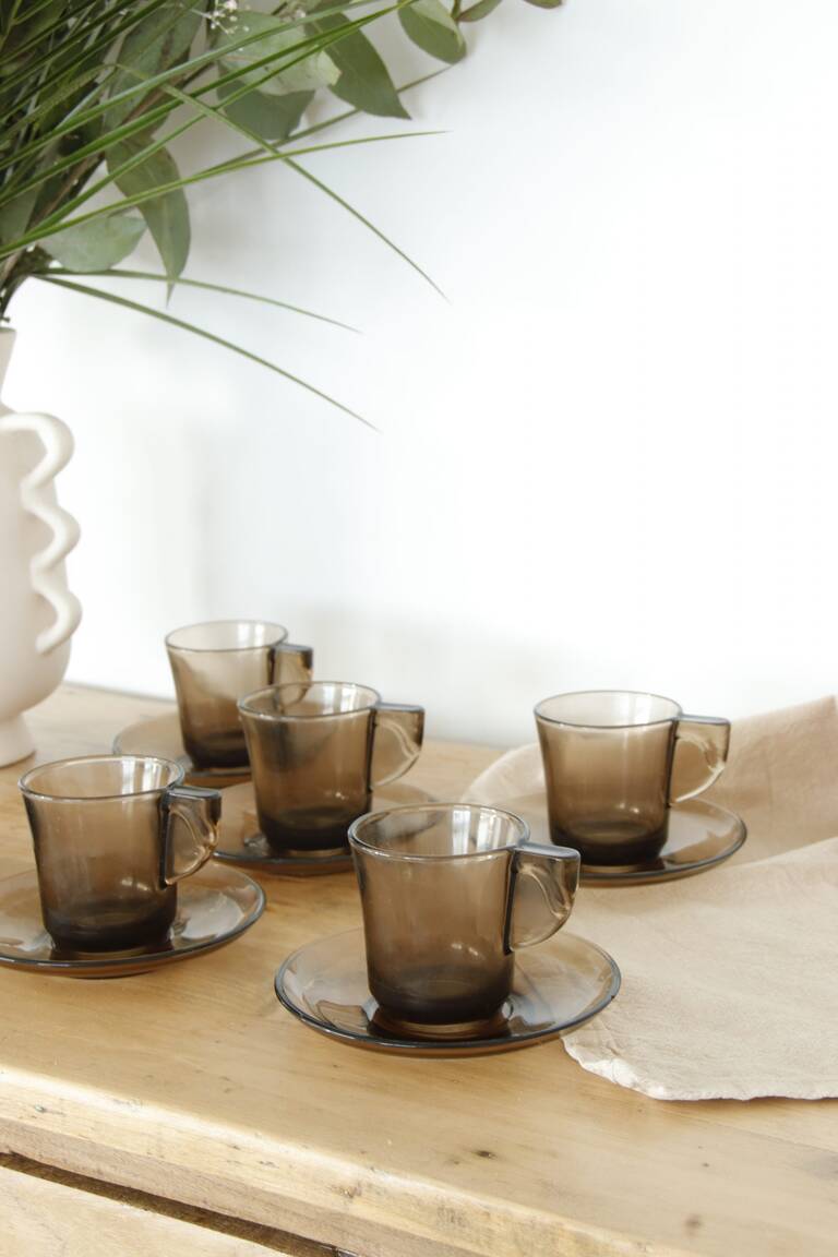Service à café en verre fumé