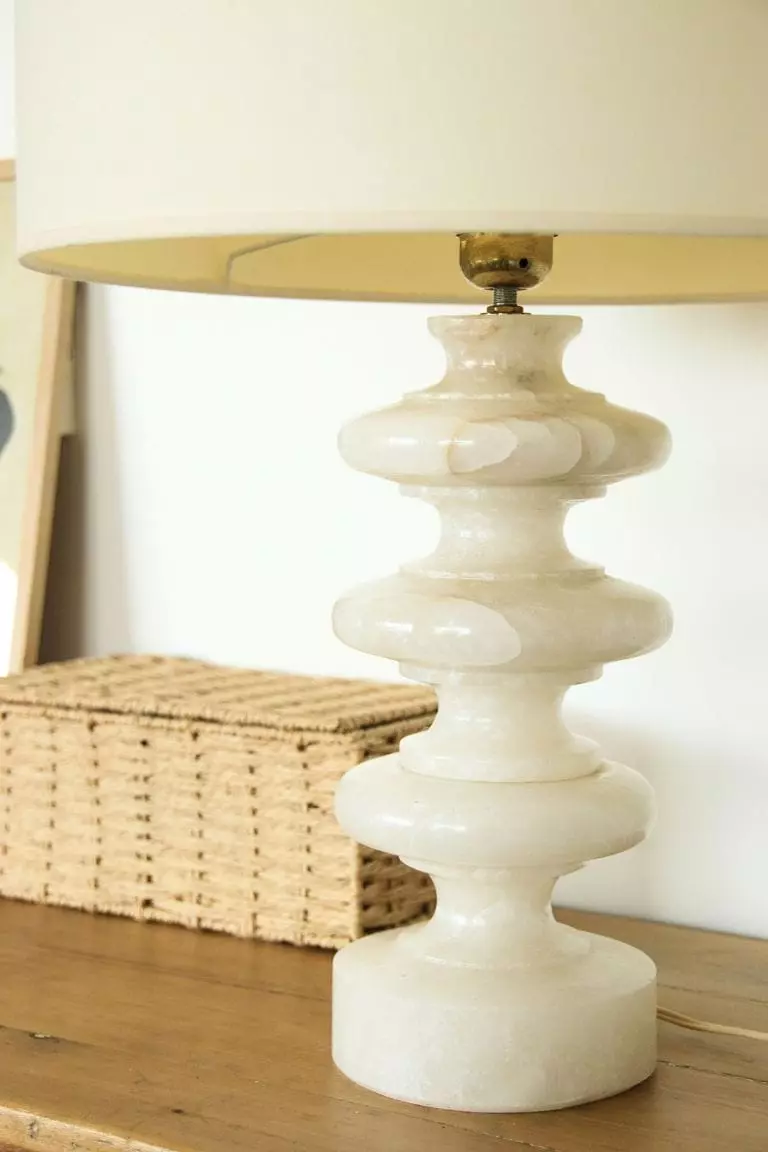 Lampe en albâtre blanche années 70 – Image 5