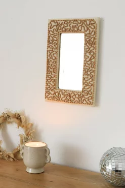Miroir rectangulaire lin et perles