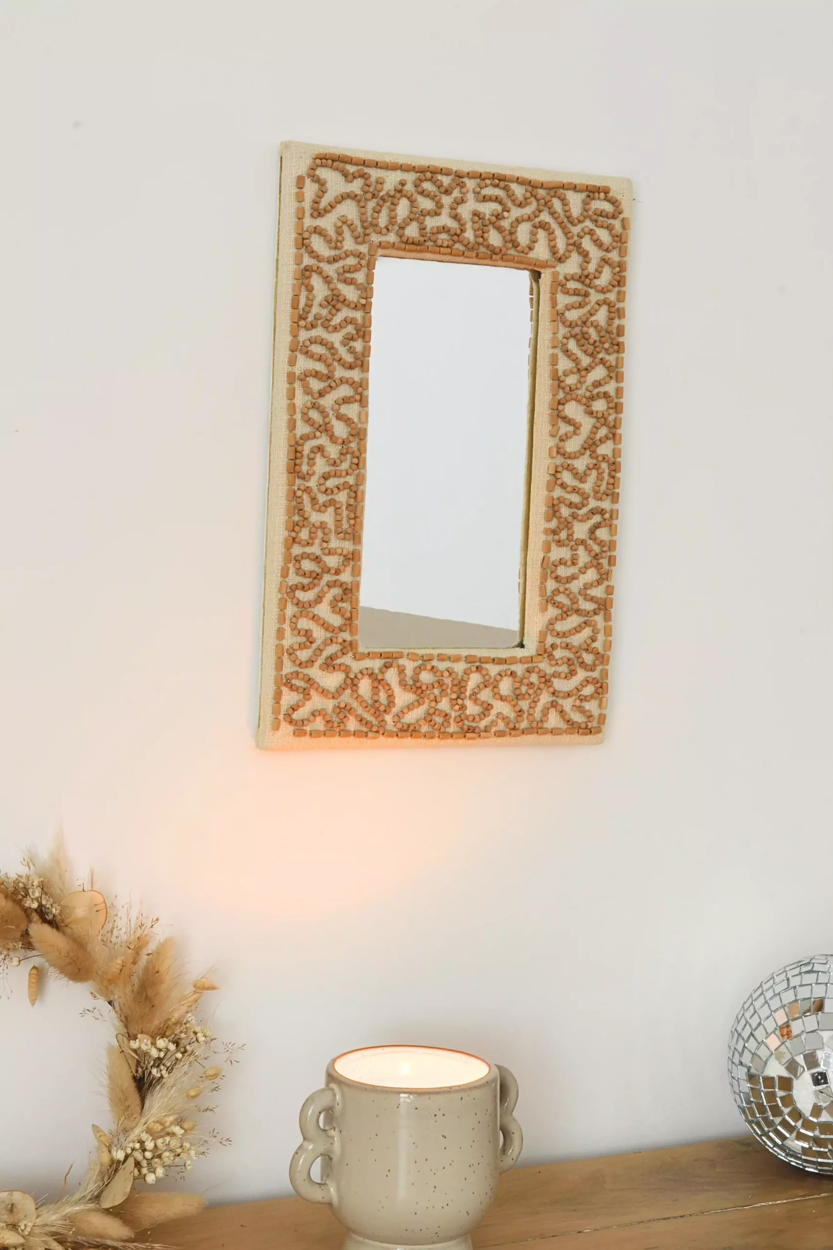 Miroir rectangulaire lin et perles – Image 2