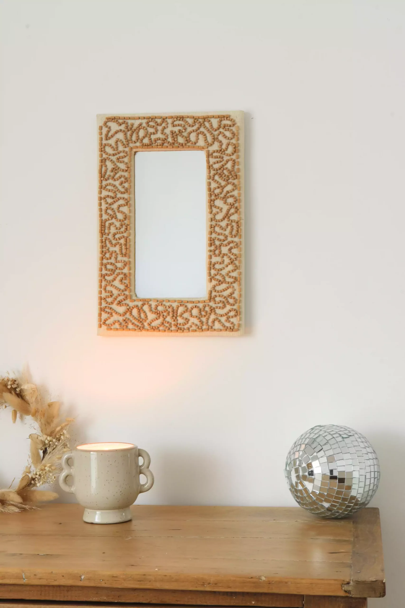 Miroir rectangulaire lin et perles – Image 3